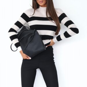 SWETER W PASKI KREMOWO-CZARNY MARGO